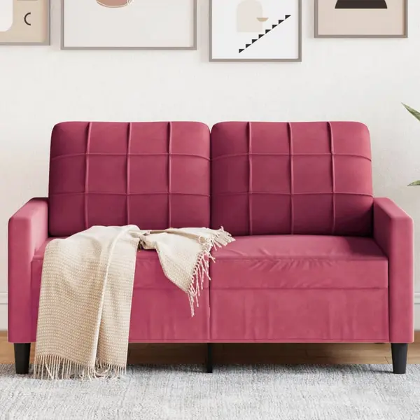 Gossi canapea cu 2 locuri, rosu vin, 120 cm, catifea