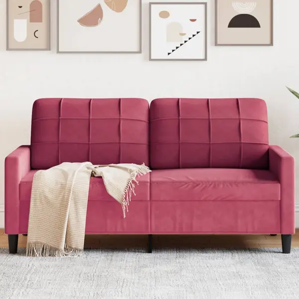 Gossi canapea cu 2 locuri, rosu vin, 140 cm, catifea