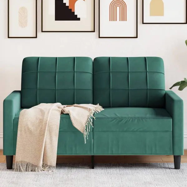 Gossi canapea cu 2 locuri, verde inchis, 120 cm, catifea