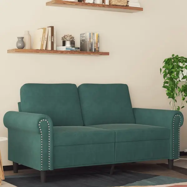Gossi canapea cu 2 locuri, verde inchis, 120 cm, catifea