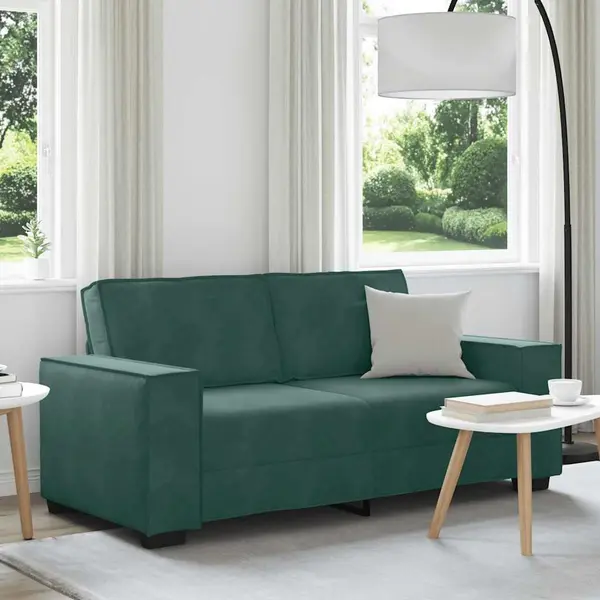 Gossi canapea cu 2 locuri, verde inchis, 140 cm, catifea