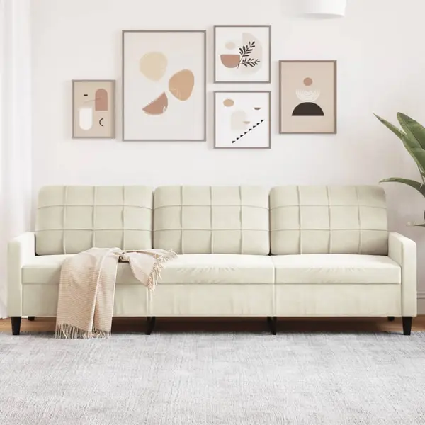 Gossi canapea cu 3 locuri, crem, 210 cm, material catifea