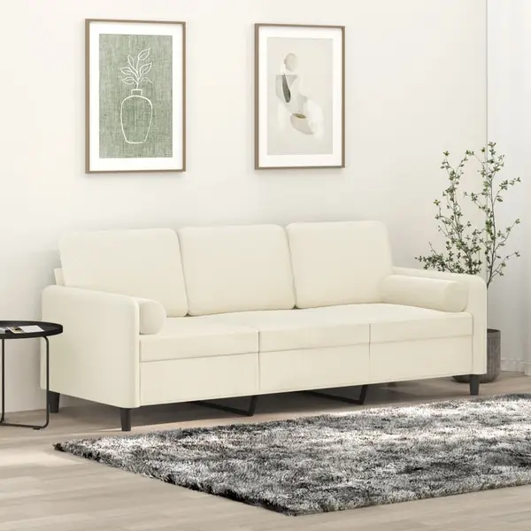 Gossi canapea cu 3 locuri cu pernute, crem, 180 cm, catifea