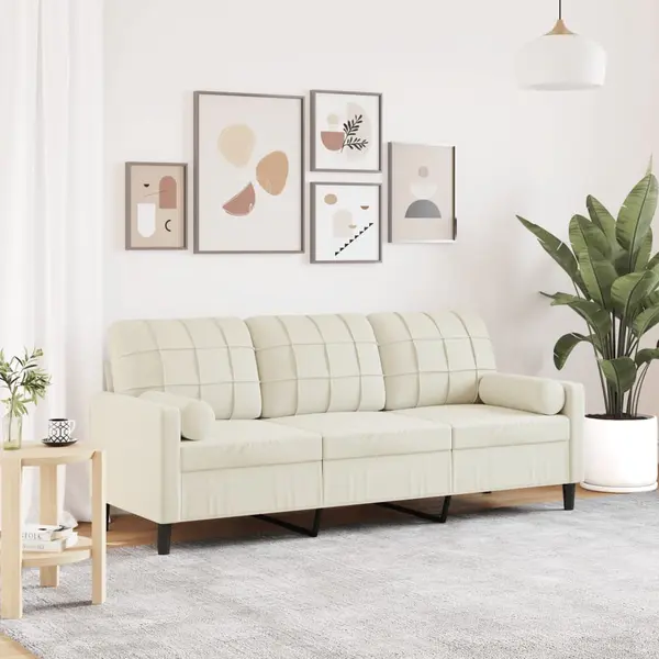 Gossi canapea cu 3 locuri cu pernute, crem, 180 cm, catifea