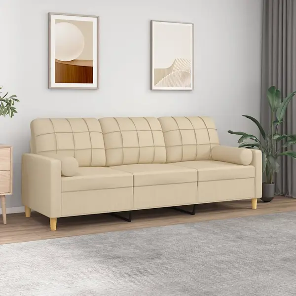 Gossi canapea cu 3 locuri cu pernute, crem, 180 cm, textil