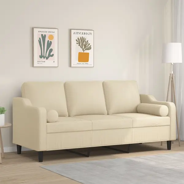 Gossi canapea cu 3 locuri cu pernute, crem, 180 cm, textil