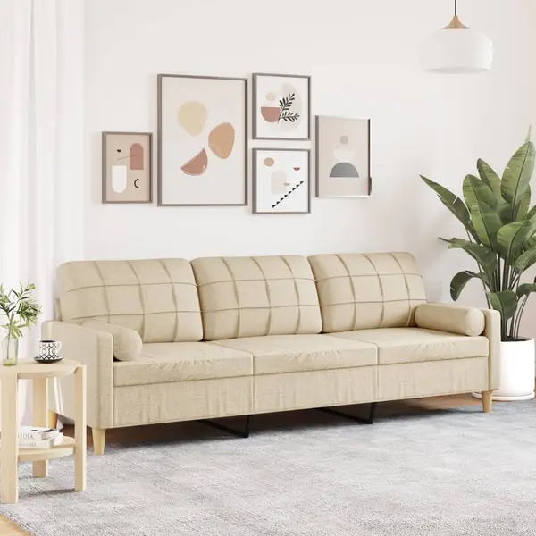 Gossi canapea cu 3 locuri cu pernute, crem, 210 cm, textil