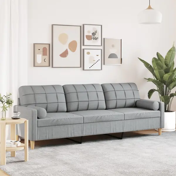 Gossi canapea cu 3 locuri cu pernute, gri deschis, 210 cm, textil