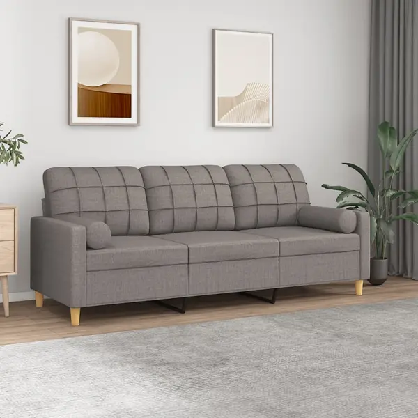 Gossi canapea cu 3 locuri cu pernute, gri taupe, 180 cm, textil