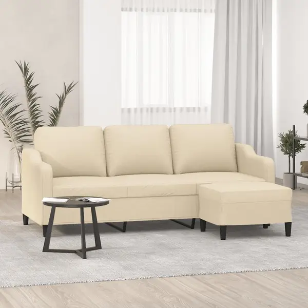 Gossi canapea cu 3 locuri cu taburet, crem, 180 cm, material textil