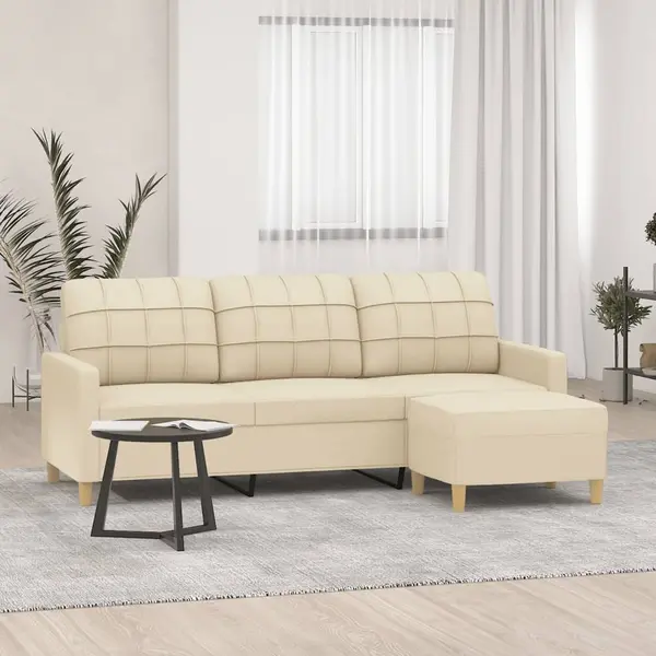 Gossi canapea cu 3 locuri cu taburet, crem, 180 cm, material textil