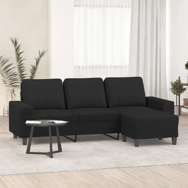 Gossi canapea cu 3 locuri cu taburet, negru, 180 cm, material textil