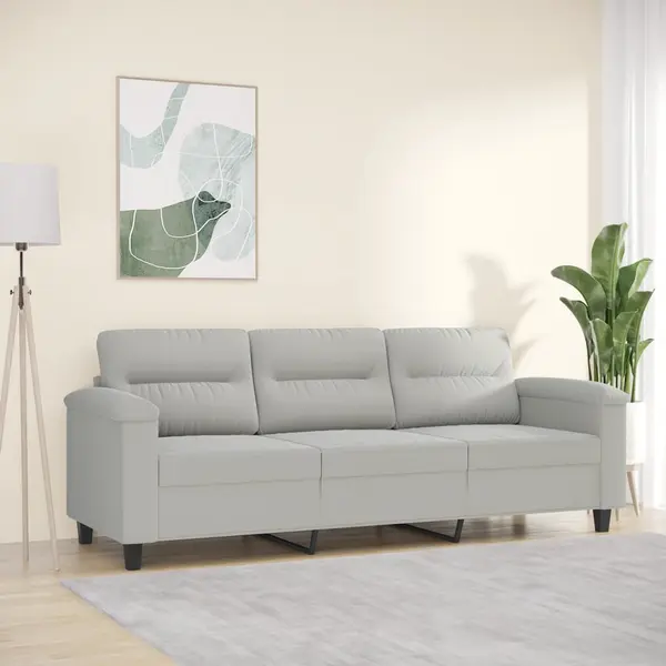 Gossi canapea cu 3 locuri, gri deschis, 180 cm, tesatura microfibra