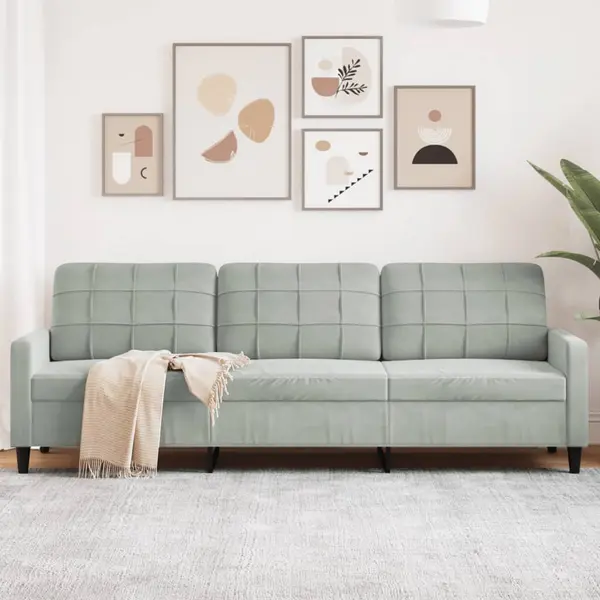 Gossi canapea cu 3 locuri, gri deschis, 210 cm, material catifea