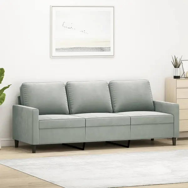 Gossi canapea cu 3 locuri, gri deschis, material 180cm catifea