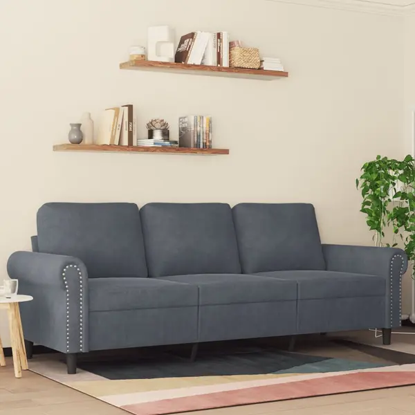 Gossi canapea cu 3 locuri, gri inchis, 180 cm, material catifea