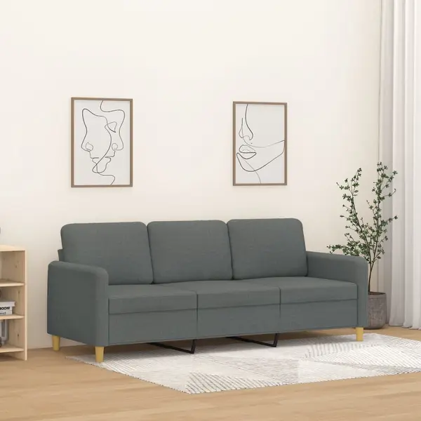 Gossi canapea cu 3 locuri, gri inchis, 180 cm, material textil