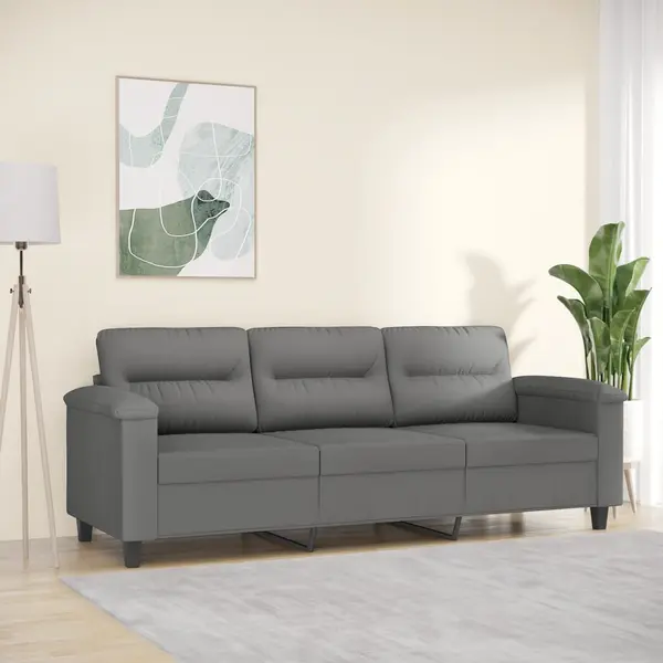 Gossi canapea cu 3 locuri, gri inchis, 180 cm, tesatura microfibra