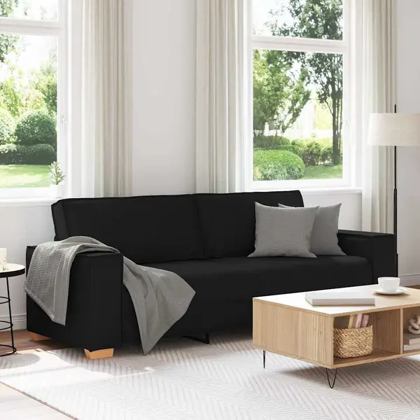 Gossi canapea cu 3 locuri, neagra, 180 cm, material textil