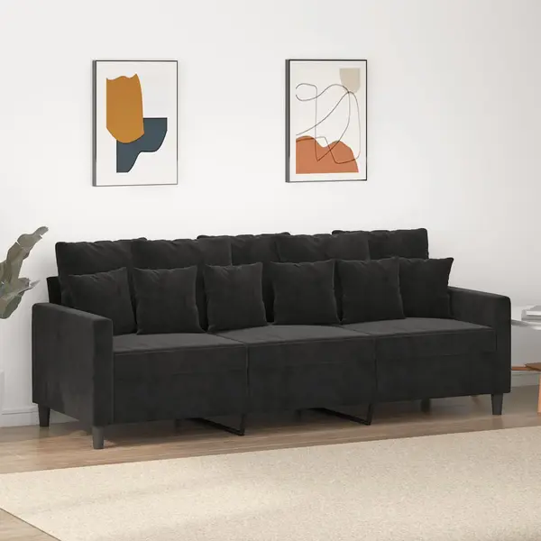 Gossi canapea cu 3 locuri, negru, 180 cm, catifea