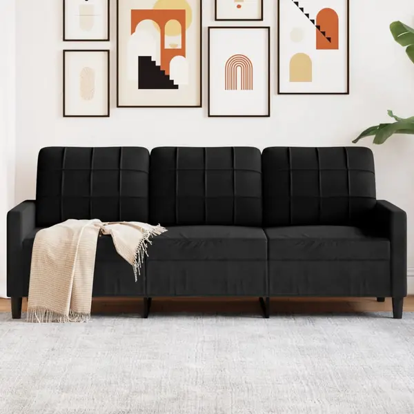 Gossi canapea cu 3 locuri, negru, 180 cm, catifea