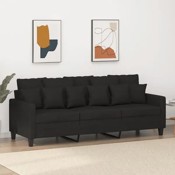 Gossi canapea cu 3 locuri, negru, 180 cm, material textil