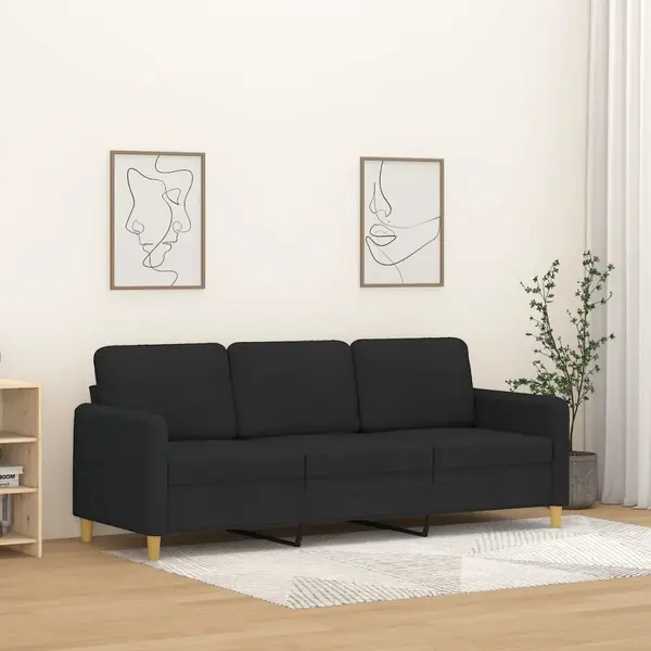 Gossi canapea cu 3 locuri, negru, 180 cm, material textil