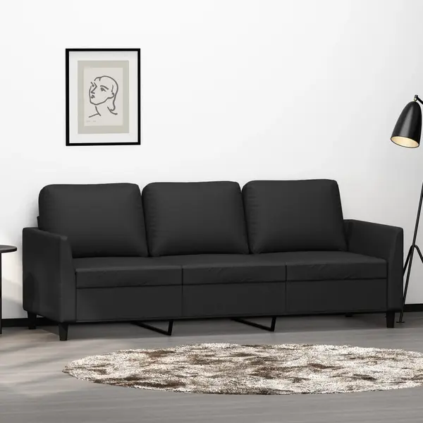 Gossi canapea cu 3 locuri, negru, 180 cm, piele ecologica