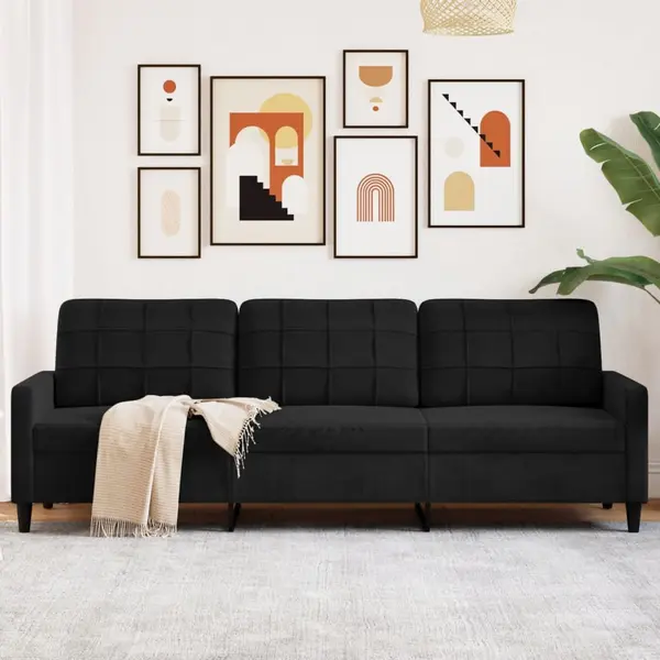 Gossi canapea cu 3 locuri, negru, 210 cm, material catifea
