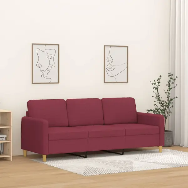 Gossi canapea cu 3 locuri, rosu vin, 180 cm, material textil