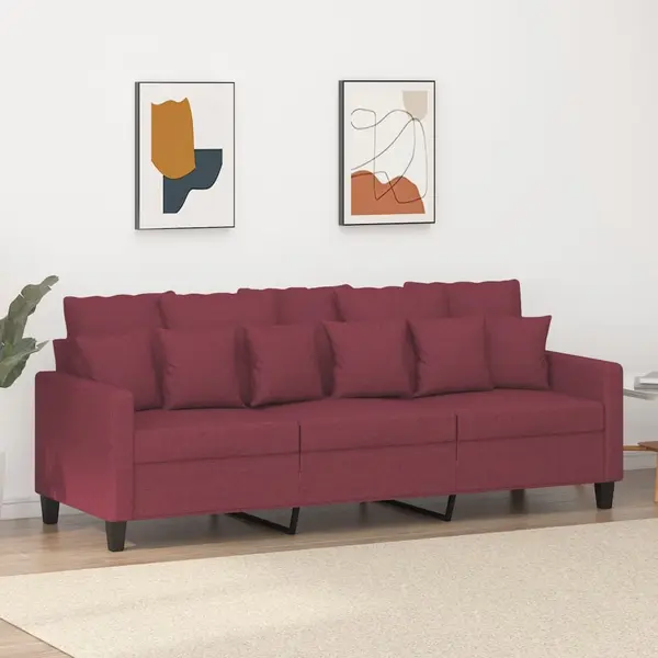 Gossi canapea cu 3 locuri, rosu vin, 180 cm, material textil