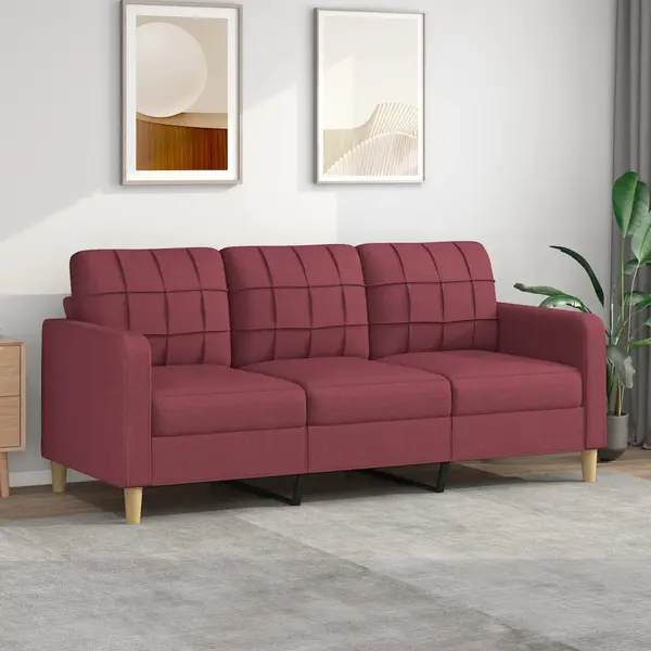 Gossi canapea cu 3 locuri, rosu vin, 180 cm, material textil