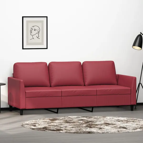 Gossi canapea cu 3 locuri, rosu vin, 180 cm, piele ecologica
