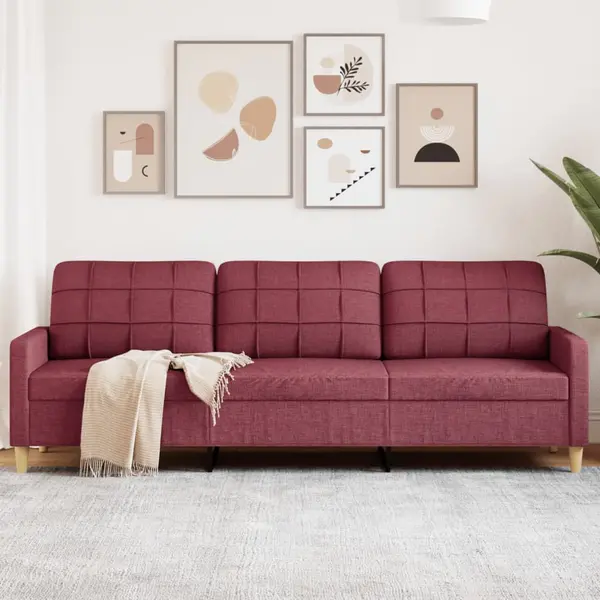 Gossi canapea cu 3 locuri, rosu vin, 210 cm, material textil
