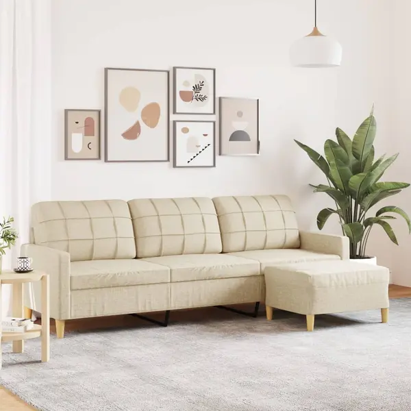 Gossi canapea cu 3 locuri si taburet, crem, 210 cm, textil
