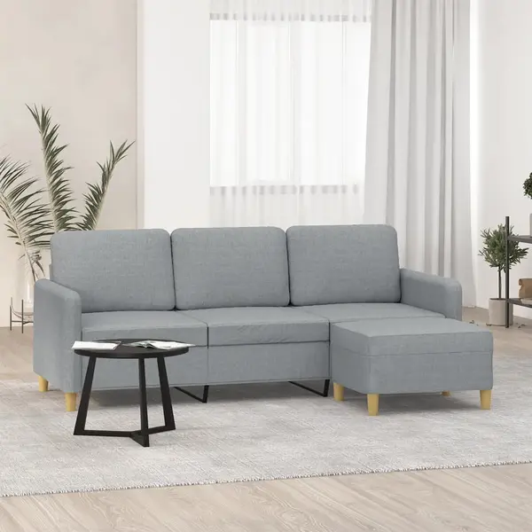 Gossi canapea cu 3 locuri si taburet, gri deschis, 180 cm, textil