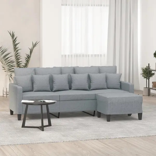 Gossi canapea cu 3 locuri si taburet, gri deschis, 180 cm, textil