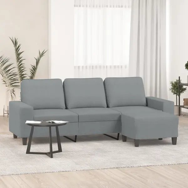 Gossi canapea cu 3 locuri si taburet, gri deschis, 180 cm, textil