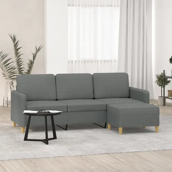 Gossi canapea cu 3 locuri si taburet, gri inchis, 180 cm, textil
