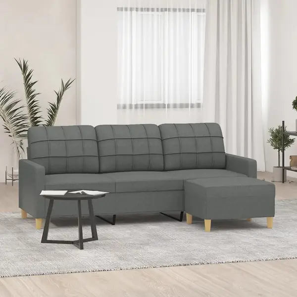 Gossi canapea cu 3 locuri si taburet, gri inchis, 180 cm, textil