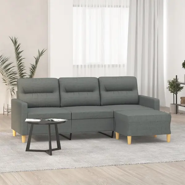 Gossi canapea cu 3 locuri si taburet, gri inchis, 180 cm, textil