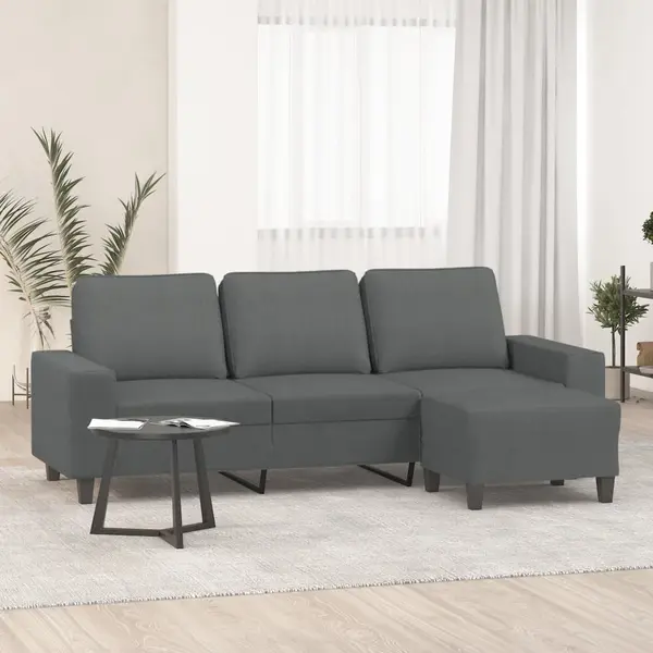 Gossi canapea cu 3 locuri si taburet, gri inchis, 180 cm, textil