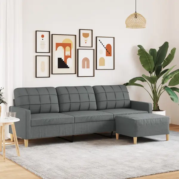 Gossi canapea cu 3 locuri si taburet, gri inchis, 210 cm, textil