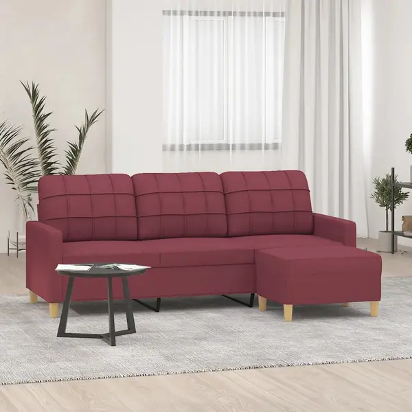 Gossi canapea cu 3 locuri si taburet, rosu vin, 180 cm, textil
