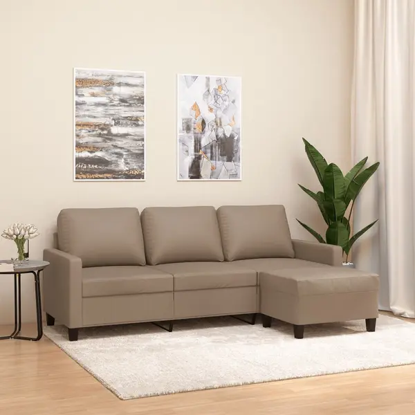 Gossi canapea cu 3 locuri / taburet cappuccino 180 cm piele ecologica