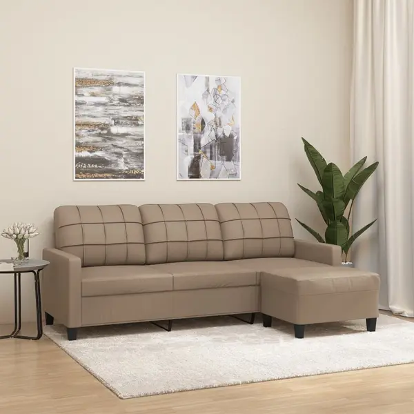 Gossi canapea cu 3 locuri / taburet cappuccino 180 cm piele ecologica