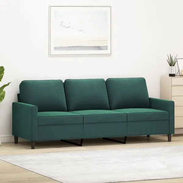 Gossi canapea cu 3 locuri, verde inchis, 180 cm, catifea
