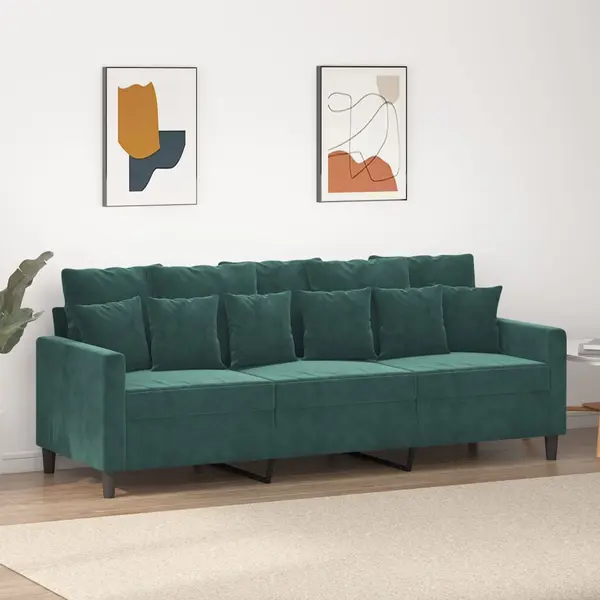 Gossi canapea cu 3 locuri, verde inchis, 180 cm, catifea