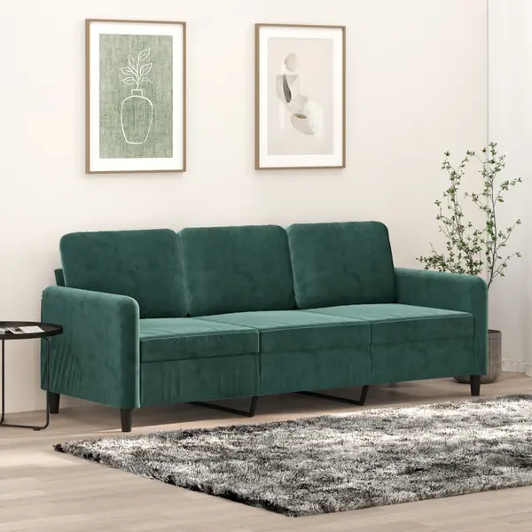 Gossi canapea cu 3 locuri, verde inchis, 180 cm, catifea