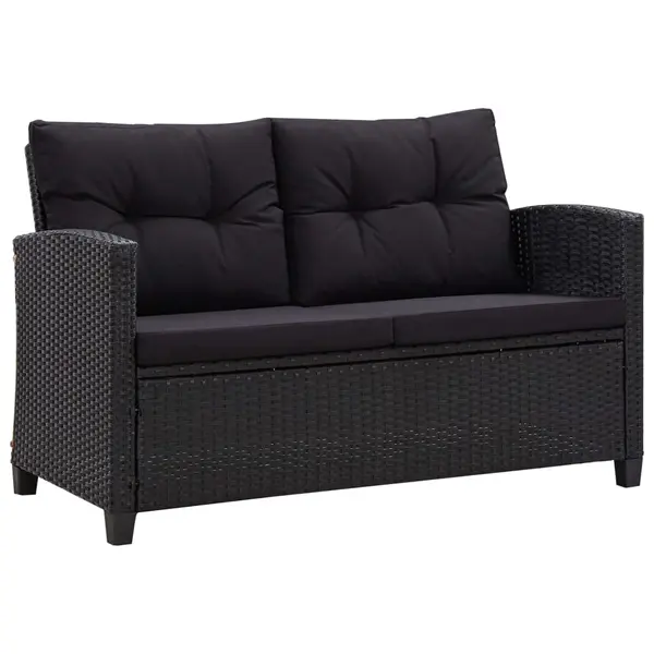 Gossi canapea de gradina cu 2 locuri cu perne, negru, 124 cm, poliratan